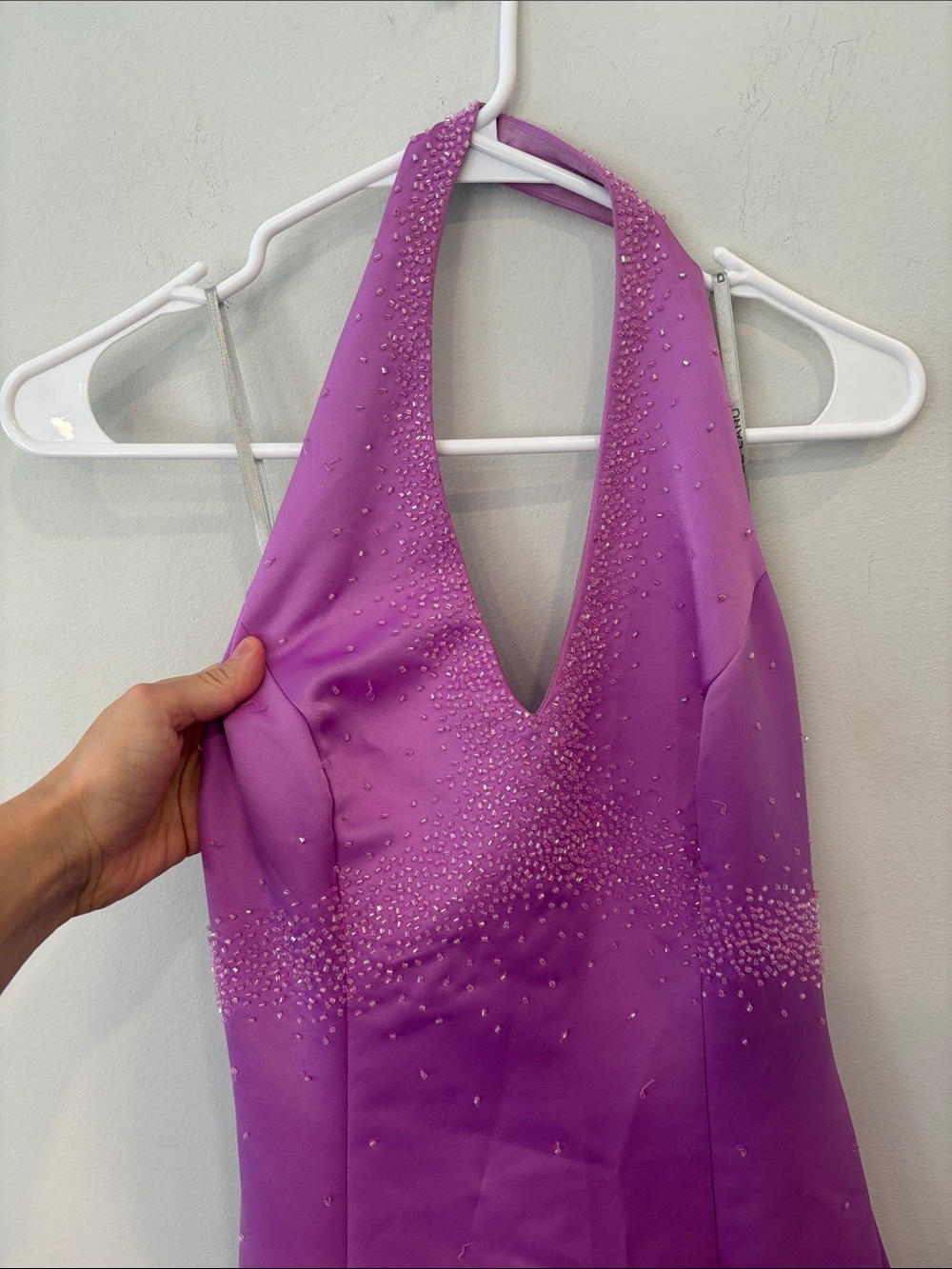 De La ru formal purple sparkly sequin XS gown